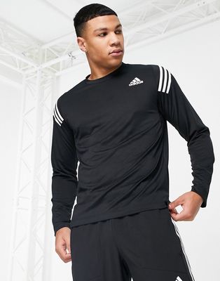 adidas Training Icons shoulder stripes long sleeve t-shirt in black