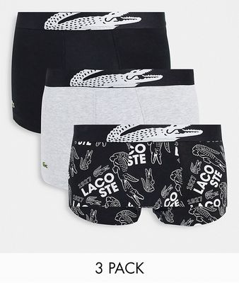 Lacoste 3 pack trunks with print in black/gray-Multi