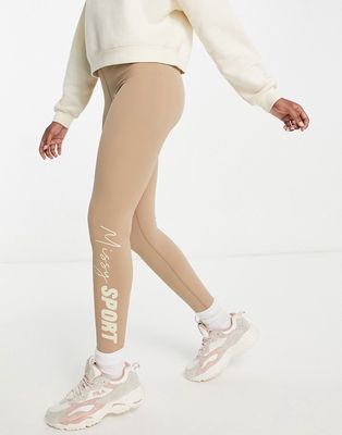 Missy Empire sport ruched booty gym leggings in mocha-Brown