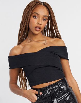 In The Style x Shaughna bardot wrap detail crop top in black