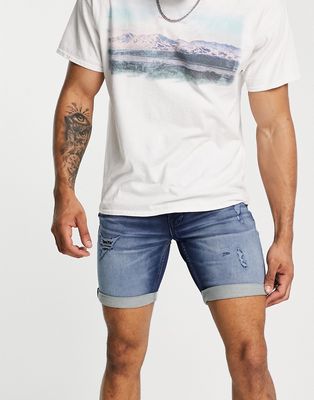 Jack & Jones denim shorts in mid blue