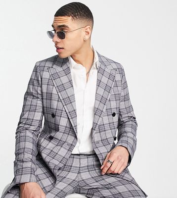 Gianni Feraud Tall boxy fit double breasted gray check suit jacket