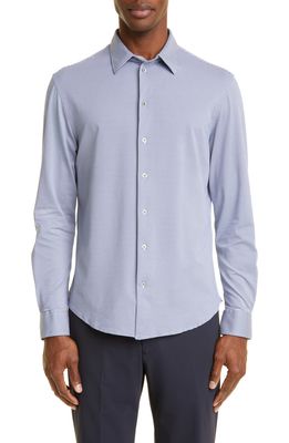 Emporio Armani Men's Houndstooth Stretch Button-Up Shirt in Solid Medium Grey