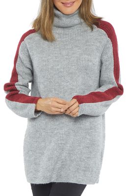 NYDJ Contrast Stripe Turtleneck Sweater in Heather Grey Boysenberry