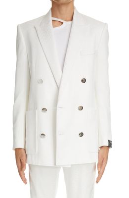 Balmain Mini Monogram Jacquard Double Breasted Jacket in 0Fa Blanc