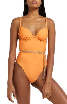 RIVER ISLAND Chain Detail Underwire One-Piece Swimsuit in Orange