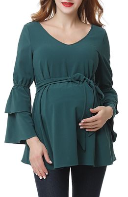 Kimi and Kai Stevie Peasant Maternity Blouse in Forest Green