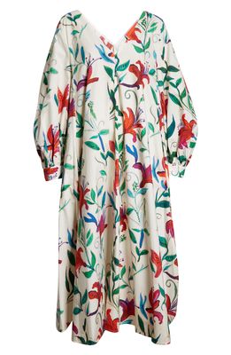 La DoubleJ Bali Long Sleeve Cover-Up Dress in White Lily