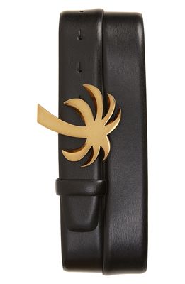 Palm Angels Palm Buckle Leather Belt in Black/Gold