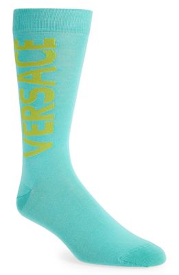 Versace First Line Versace Logo Socks in Turquoise/Citron