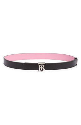 BURBERRY TB Logo Buckle Reversible Leather Belt in Black/Pr Pink/Silver