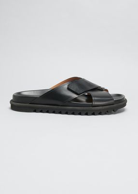 Men's Leather Crisscross Slides