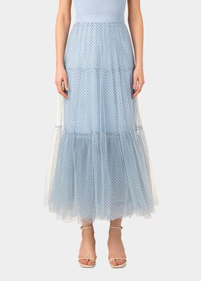 Layered Pin-Dot Tulle Tiered Maxi Skirt