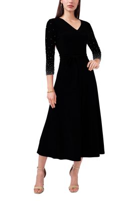 Chaus Beaded Sleeve Stretch Knit Dress in Black