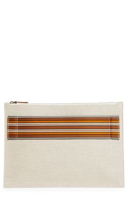 LORO PIANA The Suitcase Stripe Linen & Cotton Pouch in Natural/Saddle Brown