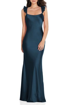Social Bridesmaids Sleeveless Charmeuse Trumpet Gown in Atlantic Blue