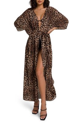 Good American Goddess Tie Waist Robe in Leopard