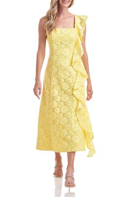 Kay Unger Sammy Embroidered Lace A-Line Dress in Lemon Verbena