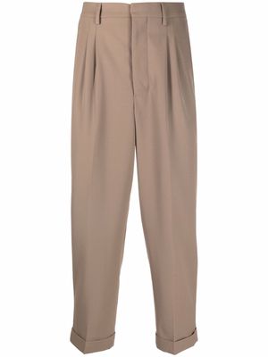 AMI Paris Carrot Fit Trousers With Hem And Pleats - Brown