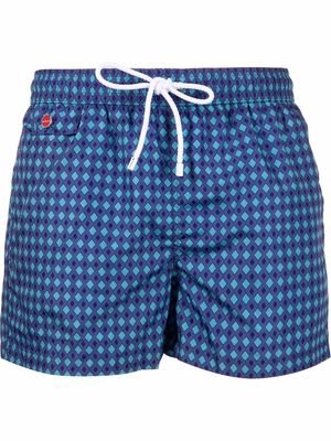 Kiton geometric print swim shorts - Blue