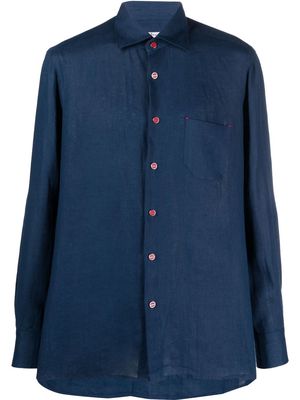 Kiton linen logo button shirt - Blue