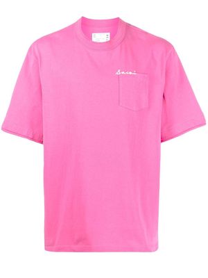 sacai embroidered logo T-shirt - Pink