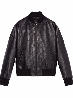 Gucci GG-debossed leather jacket - Black