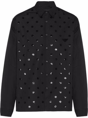 Prada sequined polka-dots cotton shirt - Black