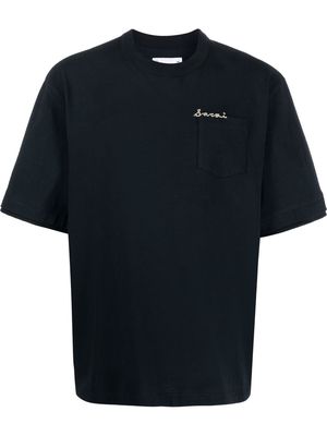sacai logo embroidered T-shirt - Blue
