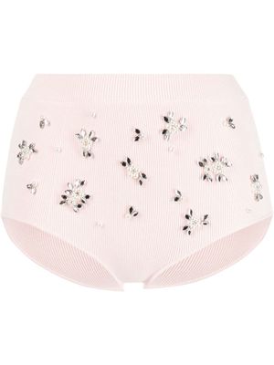 Simone Rocha embellished high-waist knit shorts - Pink