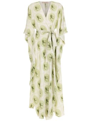 Adriana Degreas tie-fastening printed beach dress - Green