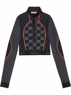 Gucci GG jacquard long-sleeve cropped top - Black
