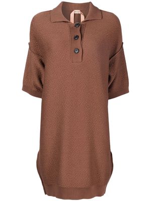 Nº21 short-sleeved woven polo dress - Brown
