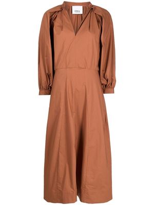 Erika Cavallini pleat-detail long-sleeved dress - Brown