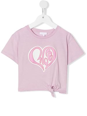 Chloé Kids heart logo tied T-shirt - Purple