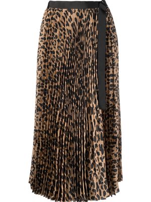sacai leopard-print pleated skirt - Black