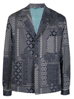 ETRO jacquard-patchwork single-breasted blazer - Blue