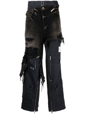Maison Mihara Yasuhiro distressed panelled cargo trousers - Black