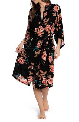 Midnight Bakery Moon Floral Robe in Black