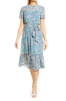 GIBSONLOOK Romantic Floral Midi Dress in Teal Blue/Lilac Floral Print