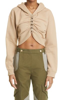 Dion Lee Chain Front Cotton Terry Hoodie in Sand Dollar