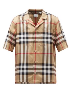 Burberry - Vintage-check Silk Short-sleeved Shirt - Mens - Beige