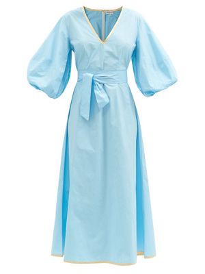 Hester Bly - Naidu Puff-sleeve Belted Cotton Dress - Womens - Light Blue