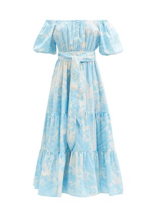 Hester Bly - Noor Ema Printed Cotton-poplin Dress - Womens - Light Blue