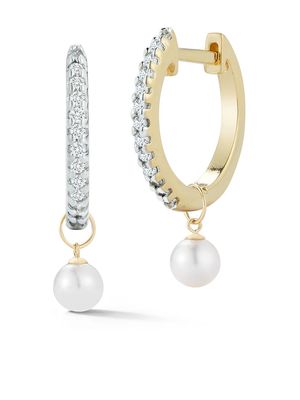 Mateo 14kt yellow gold diamond detachable drop pearl huggie earrings