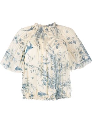 RED Valentino floral-print pleated blouse - Neutrals