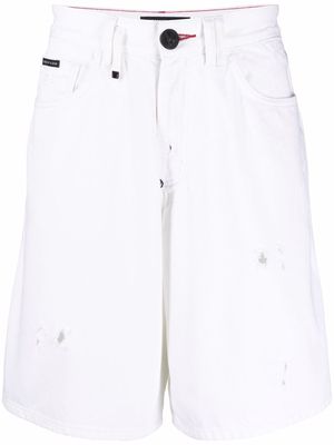 Philipp Plein distressed-effect denim shorts - White