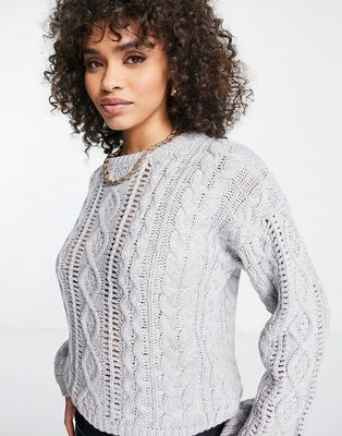 QED London cable knit sweater in gray