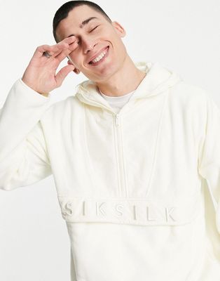 Siksilk oversized half zip polar fleece hoodie in off white