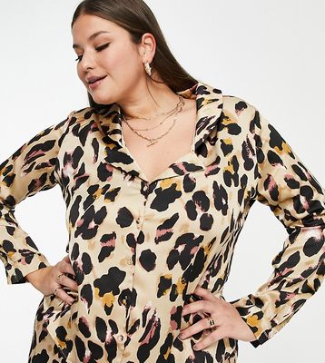 Never Fully Dressed Plus shirt in leopard print - part of a set-Brown